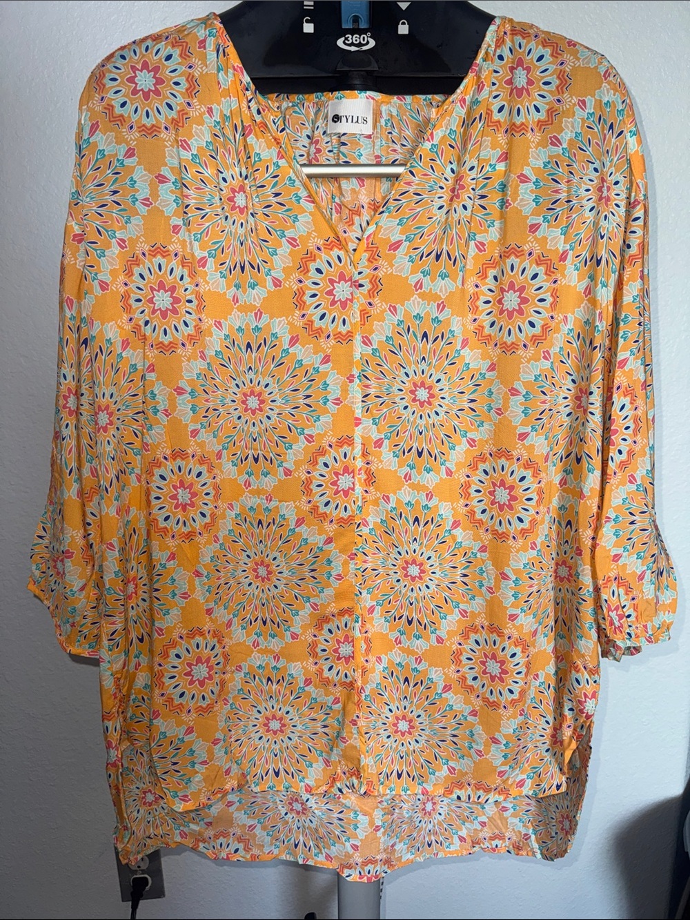STYLUS Yellow Floral Medallion V-Neck Tunic